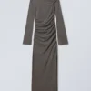 Maxikleid im Drapier-Look – gewaschen, schwarz Maxikleid im Drapier-Look – gewaschen, schwarz