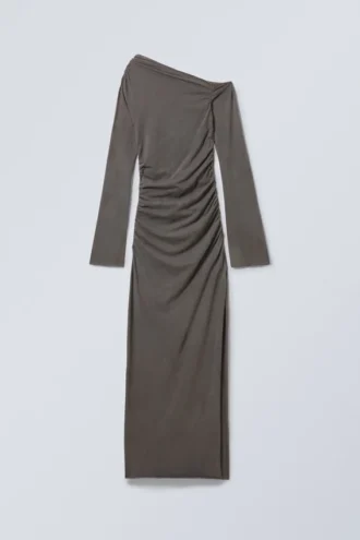 Maxikleid im Drapier-Look – gewaschen, schwarz Maxikleid im Drapier-Look – gewaschen, schwarz
