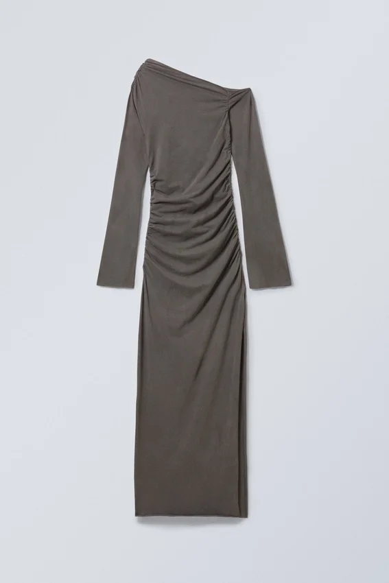Maxikleid im Drapier-Look – gewaschen, schwarz Maxikleid im Drapier-Look – gewaschen, schwarz