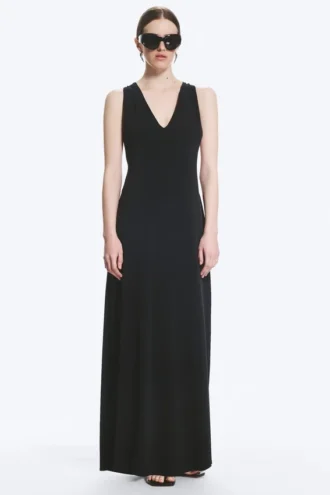 Maxikleid mit Raffungen – Schwarz