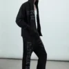 Mechatok Kapuzenpullover mit Reißverschluss und Stickerei – Schwarz Mechatok Kapuzenpullover mit Reißverschluss und Stickerei – Schwarz