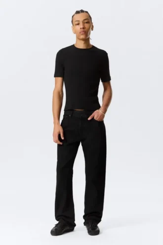 Meteor Low Rise Relaxed Straight Jeans – Black Rinse – Schwarz