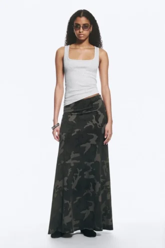 Mid-Rise-Maxirock mit Print – Khaki-Grün – Camouflage Mid-Rise-Maxirock mit Print – Khaki-Grün – Camouflage