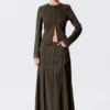Mid-Rise Pleated Maxi Rock – Dunkelgrau Mid-Rise Pleated Maxi Rock – Dunkelgrau
