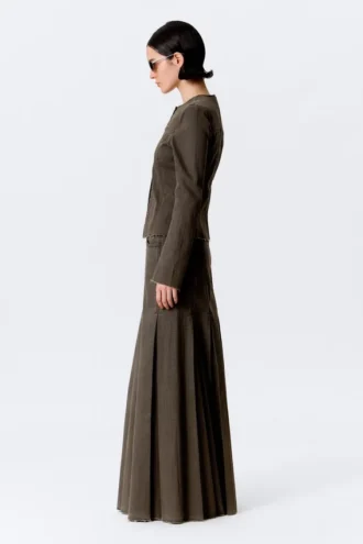 Mid-Rise Pleated Maxi Rock – Dunkelgrau