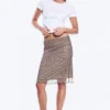 Midi-Rock aus mehrlagigem Mesh – Khaki/Burgunderrot – Blumenmuster Midi-Rock aus mehrlagigem Mesh – Khaki/Burgunderrot – Blumenmuster