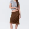Midi-Rock aus Satin mit Spitze – Dunkelbraun Midi-Rock aus Satin mit Spitze – Dunkelbraun