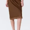 Midi-Rock aus Satin mit Spitze – Dunkelbraun Midi-Rock aus Satin mit Spitze – Dunkelbraun