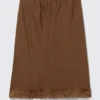 Midi-Rock aus Satin mit Spitze – Dunkelbraun Midi-Rock aus Satin mit Spitze – Dunkelbraun
