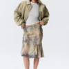 Midi-Rock mit niedriger Leibhöhe im Meerjungfrauen-Stil – Beige – Schlangenhautmuster Midi-Rock mit niedriger Leibhöhe im Meerjungfrauen-Stil – Beige – Schlangenhautmuster