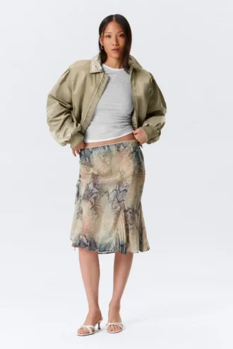 Midi-Rock mit niedriger Leibhöhe im Meerjungfrauen-Stil – Beige – Schlangenhautmuster