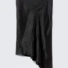 Midirock aus Satin mit niedriger Leibhöhe – Schwarz Midirock aus Satin mit niedriger Leibhöhe – Schwarz
