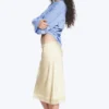 Midirock aus Satin-Spitze – Hellstaubbeige Midirock aus Satin-Spitze – Hellstaubbeige