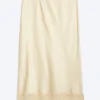 Midirock aus Satin-Spitze – Hellstaubbeige Midirock aus Satin-Spitze – Hellstaubbeige