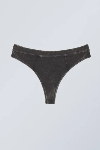 Miley Washed Cotton Thong – Bleach Washed Black