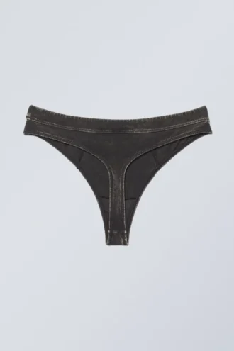 Miley Washed Cotton Thong – Bleach Washed Black