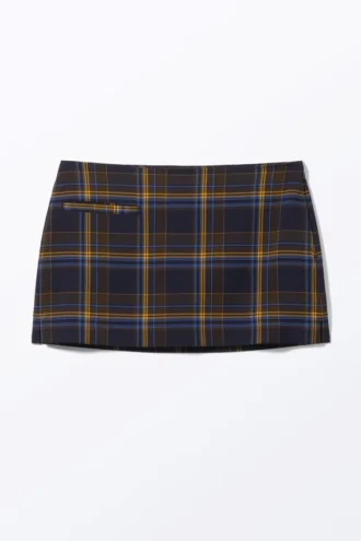 Mini-Anzug-Rock mit niedriger Taille – Dunkelblau kariert