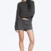 Mini-Anzug-Shorts mit niedriger Taille – Dunkelgrau meliert Mini-Anzug-Shorts mit niedriger Taille – Dunkelgrau meliert