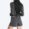 Mini-Anzug-Shorts mit niedriger Taille – Dunkelgrau meliert Mini-Anzug-Shorts mit niedriger Taille – Dunkelgrau meliert