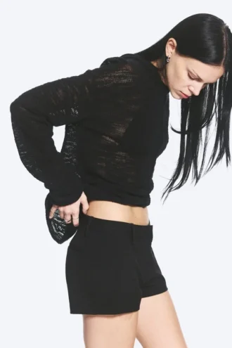 Mini-Anzug-Shorts mit niedriger Taille – Schwarz