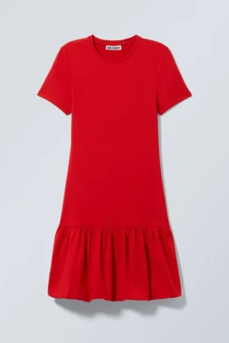 Mini-Ballon-T-Shirt-Kleid – Rot