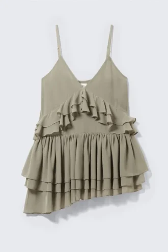 Mini-Cami-Kleid mit mehrlagigen Rüschen – Khaki-Grün