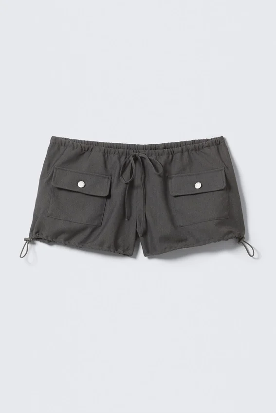 Mini-Cargo-Shorts mit Kordelzug – Dunkelgrau meliert Mini-Cargo-Shorts mit Kordelzug – Dunkelgrau meliert