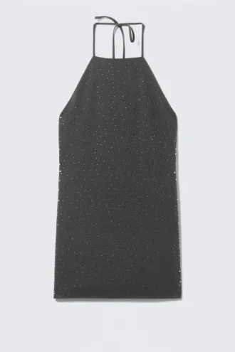 Mini-Halter-Kleid mit Strasssteinen – Dunkelgrau