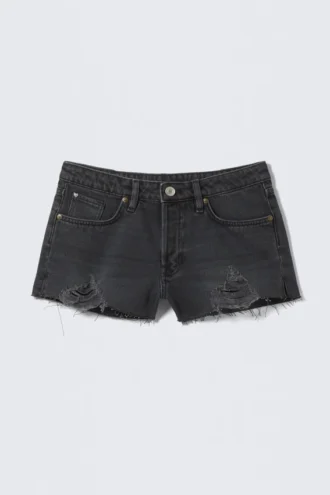Mini-Jeans-Shorts mit niedriger Leibhöhe und unversäubertem Saum – Smoky Blue – Dunkelblau Mini-Jeans-Shorts mit niedriger Leibhöhe und unversäubertem Saum – Smoky Blue – Dunkelblau
