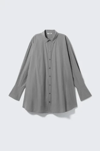 Mini-Kleid aus Baumwollpopeline – gestreift, grau