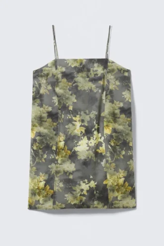 Mini-Kleid aus Twill mit Bindeband am Rücken – Grau – Dirty Floral