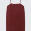 Mini-Kleid aus Twill mit Bindeband – Burgunderrot Mini-Kleid aus Twill mit Bindeband – Burgunderrot