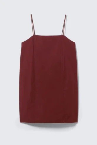 Mini-Kleid aus Twill mit Bindeband – Burgunderrot