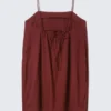 Mini-Kleid aus Twill mit Bindeband – Burgunderrot Mini-Kleid aus Twill mit Bindeband – Burgunderrot