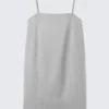 Mini-Kleid aus Twill mit Bindeband – Hellgrau – Nadelstreifen Mini-Kleid aus Twill mit Bindeband – Hellgrau – Nadelstreifen