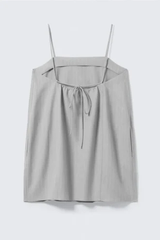 Mini-Kleid aus Twill mit Bindeband – Hellgrau – Nadelstreifen