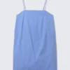 Mini-Kleid aus Twill mit Bindebändern – Blau Mini-Kleid aus Twill mit Bindebändern – Blau