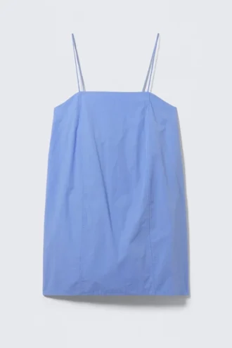 Mini-Kleid aus Twill mit Bindebändern – Blau