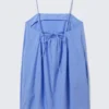 Mini-Kleid aus Twill mit Bindebändern – Blau Mini-Kleid aus Twill mit Bindebändern – Blau