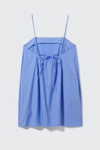 Mini-Kleid aus Twill mit Bindebändern – Blau