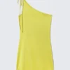 Mini-Kleid mit asymmetrischem Bindeband – Leuchtend Gelb Mini-Kleid mit asymmetrischem Bindeband – Leuchtend Gelb
