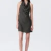 Mini-Kleid mit Jacquard-Halterausschnitt und Wasserfallkragen – Dunkelgrau Mini-Kleid mit Jacquard-Halterausschnitt und Wasserfallkragen – Dunkelgrau