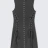 Mini-Kleid mit Schnürung und Lochmuster – Dunkelgrau Mini-Kleid mit Schnürung und Lochmuster – Dunkelgrau