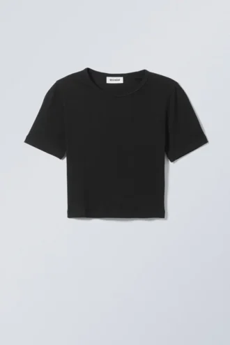 Mini-Ripp-Crop-Top – Schwarz