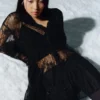 Mini-Spitzen-Hemd-Kleid – Schwarz Mini-Spitzen-Hemd-Kleid – Schwarz