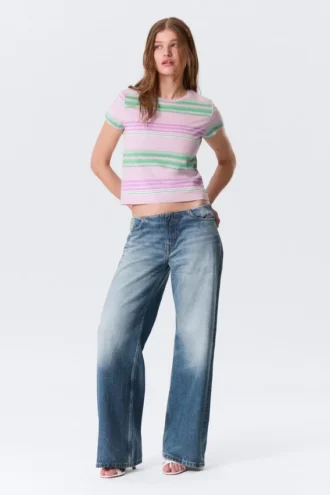 Mini-T-Shirt in Regular-Fit – rosa/grün gestreift