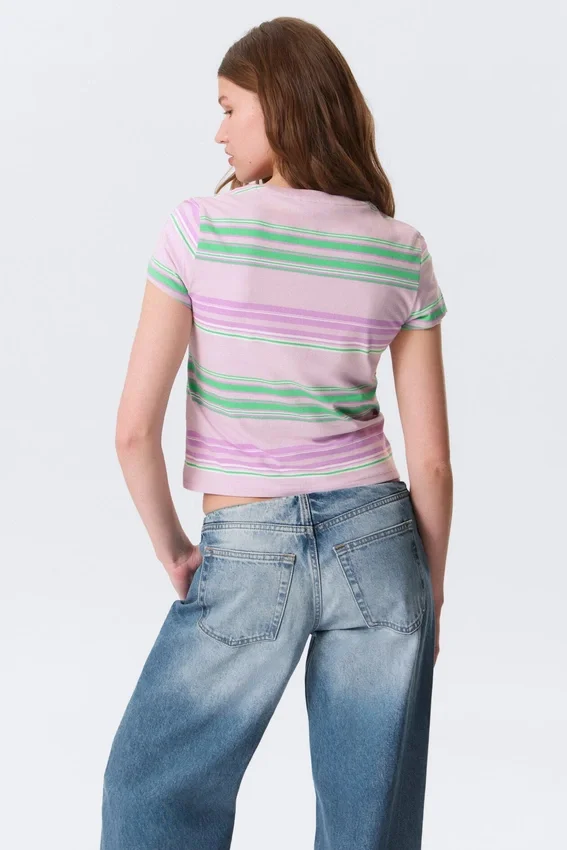 Mini-T-Shirt in Regular-Fit – rosa/grün gestreift Mini-T-Shirt in Regular-Fit – rosa/grün gestreift