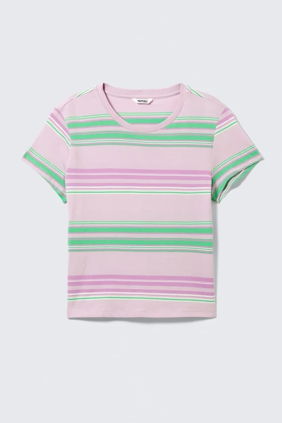 Mini-T-Shirt in Regular-Fit – rosa/grün gestreift Mini-T-Shirt in Regular-Fit – rosa/grün gestreift