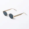 Minimalistische ovale Sonnenbrille aus Metall – Goldfarben – Dunkelblaue Gläser