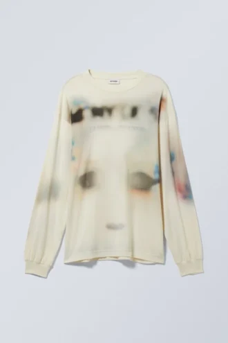 Mit Printes Oversize-Langarmshirt – Staubweiß